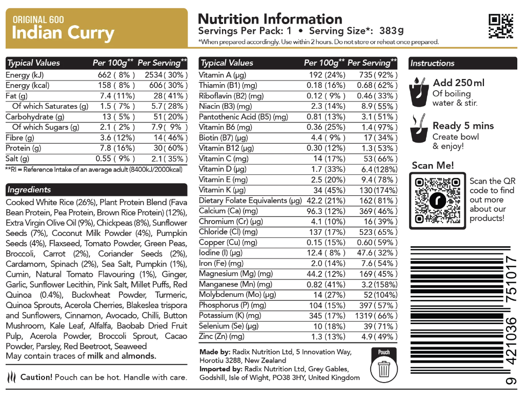 Radix Freeze Dried Meals (V) (GF)