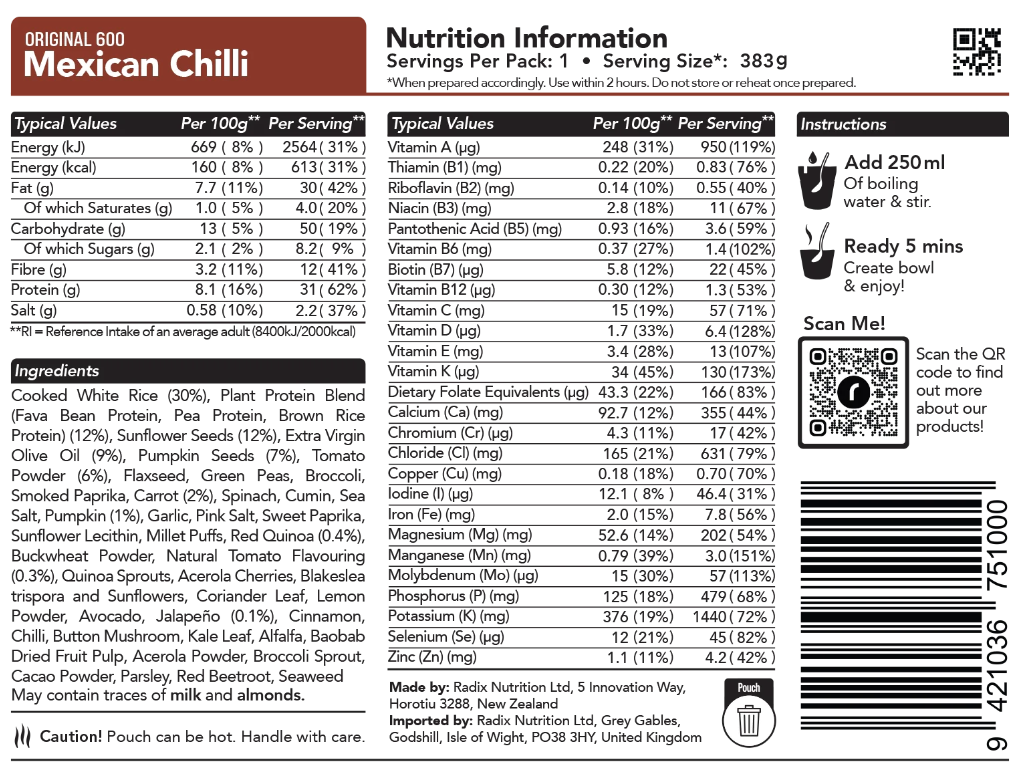 Radix Freeze Dried Meals (V) (GF)