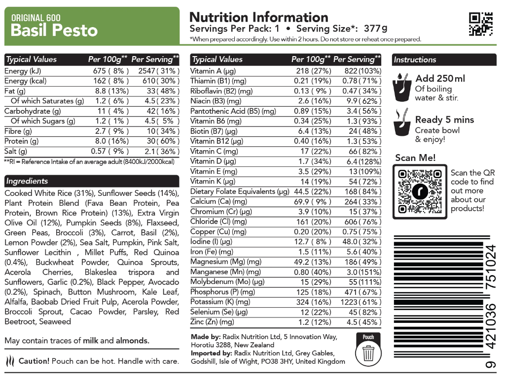 Radix Freeze Dried Meals (V) (GF)